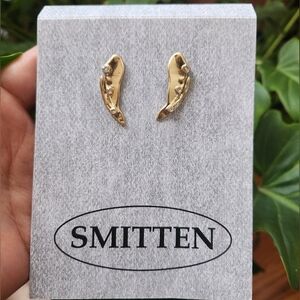NWT Smitten Handmade 14k Gold Plated Angel Wing Earrings With Crystals